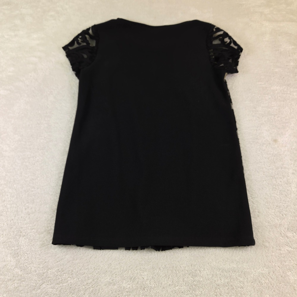 INC International Concepts Womens XS Black Flocked Damask Mesh Top Short Sleeve - Picture 4 of 8